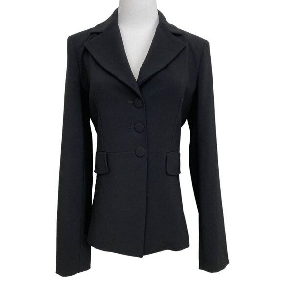 PINKO BLACK NOTCHED LAPEL SINGLE BREASTED ASYMMETRICAL BLAZER - 6 - Picture 1 of 10